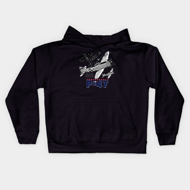 P-47 Thunderbolt USAF Vintage Aircraft Kids Hoodie by aeroloversclothing